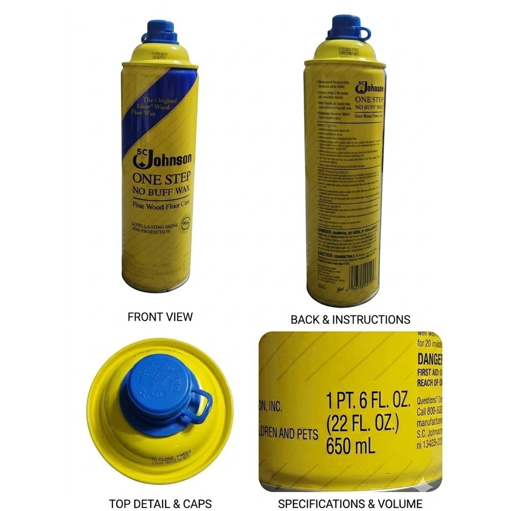 SC Johnson One Step No Buff Wax Fine‎ Wood Floor Care 22 FL OZ Vintage Canister